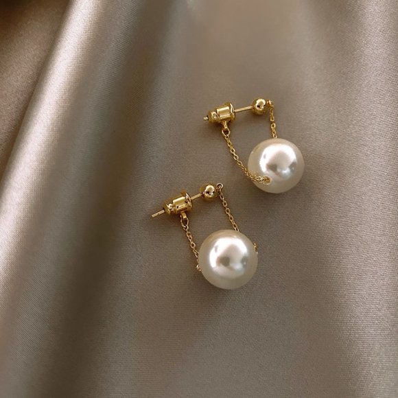 14K Gold Filled Elegant White Pearl Drop Earring perfect accessory - Picture 9 of 14